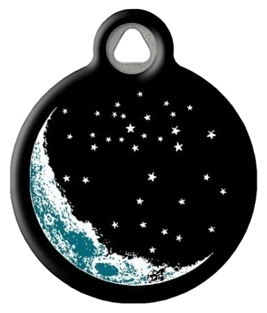 Dog Tag Art Night Moon Personalized Pet ID Tag for Dogs and Cats, Silent Polymer Coated Stainless Steel Nametag - Small .875" Diameter