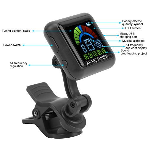 Life Aroma Guitar Clip?on Tuner USB Rechargeable Built?in Battery Clip?on Tuner Violin Ukulele Tuner at?102(Black)