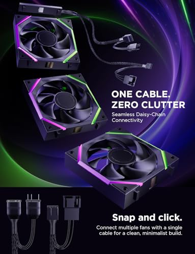 Image of AsiaHorse Nyota Pro 120mm PC Fans ARGB PWM, Modular Daisy-Chain Design, Dual-Zone Asynchronous Lighting, 18 Addressable LEDs, 2000RPM High Airflow 61.5CFM, Low Noise 29dB, for PC Case & Liquid Cooler