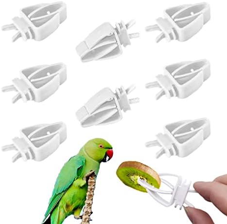 Mivofun 8pcs Bird Cage Food Holder, Parrot Fruit Vegitable Bracket, Pet Feeder Clip Accessory, for Budgie Parakeet Cockatoo Macaw Cockatiel Conure