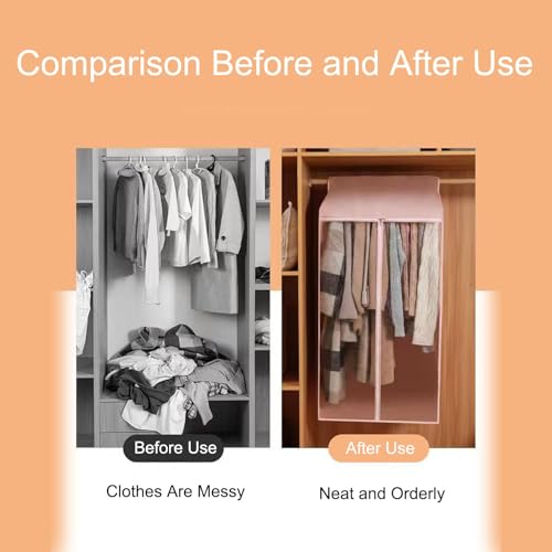 Garment Bags Dust Cover Transparent Window Hanger Protector Hanging Dustproof Garment Protector Zippered for Clothing Closet Rack(Pink,90x60x50cm/35x24x20in)3
