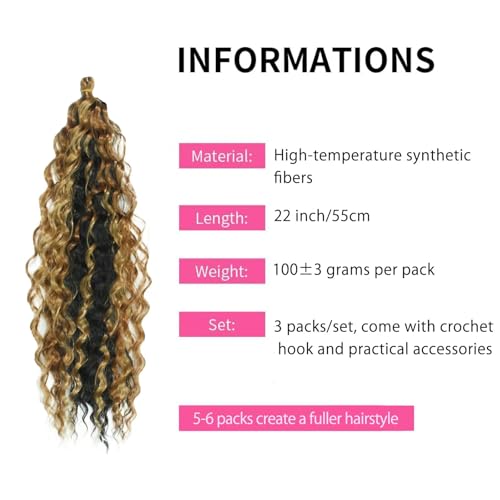 Dsoar Deep Wave Braiding Hair Deep Twist Wavy Synthetic Hair Highlight Curly Hair Extensions for Braids Ocean Wave Hair Bundles 22 Inch 3 Packs - Image 2