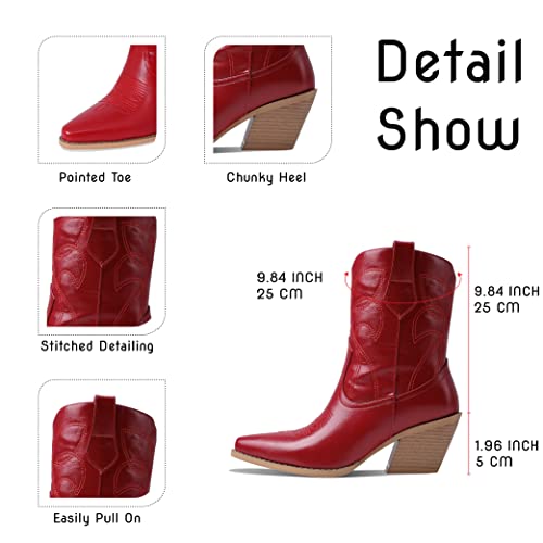 Femflame Western Boots For Women Chunky Heel Cowboy Boots Embroidery Pull-On Vintage Cowgirl Ankle Boots #TOP5