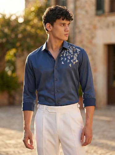 Image of IndoPrimo Men's Stylish Satin Shirt for Party, Formal, Daily and Casual Wear Full Sleeve Shirt for Mens - Trio