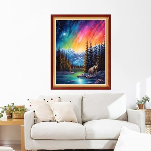 Image of Dimxvean Stamped Cross Stitch Kits,Cross Stitch Kits for Adults Beginners,Embroidery Kits Full Range of Cross Stitch Stamped Kits Needlepoint Kits Cross Stitch Patterns- Aurora Borealis 16x20 inchs