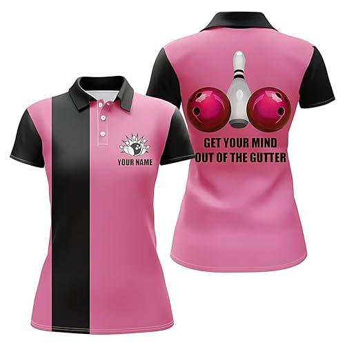 Personalized Bowling Team Jerseys for Women - Get Your Mind Out of The Gutter - Pink Polo Shirt Q5520