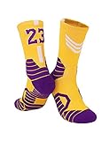 Bestgift Herren & Damen Basketballsocken, Teamnummer Crew Socken Gr. Erwachsene Größe, Lakers Yellow White No. 23