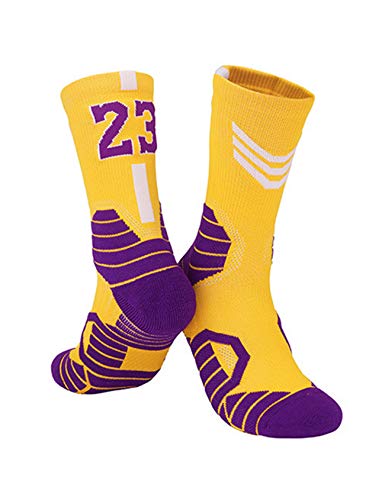 Jueshanzj Herren Basketball Socken Custom Team Nummer Athletic Socken Gr. Erwachsene Größe, Lakers Yellow White No. 23 Cover