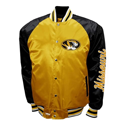 2Bhip NCAA University of Missouri Tigers Adult Black Lightweight Vintage Style Satin Bomber Varsity Jacket