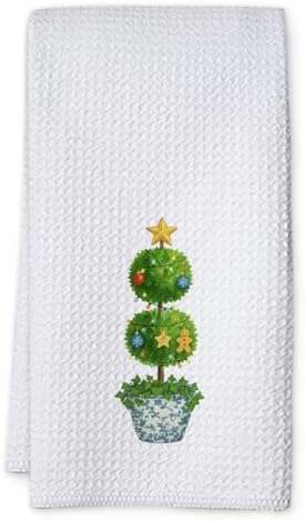 KIDEAR Chinoiserie Christmas Hand Towels for Kitchen, Blue and White Christmas Tree mud Pie Star Decor, Holiday Dish Hand Towel for Kitchen Bathroom, Elegant Chinoiserie Ornaments16x23.5 Inch-08