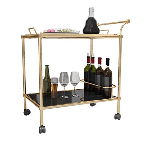 Carro de cocina de acero inoxidable con 2 estantes con rueda y estante para vinos para salón de belleza y servicios de catering