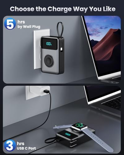 4-in-1 Portable Charger With Built-in Wall Plug&USB-C Cables,10800mAh Power Bank with iWatch Charger,QC4.0+PD 25W Fast Charging Battery Pack,Travel Essentials for iPhone 17/16,Apple Watch,Android etc — view 3