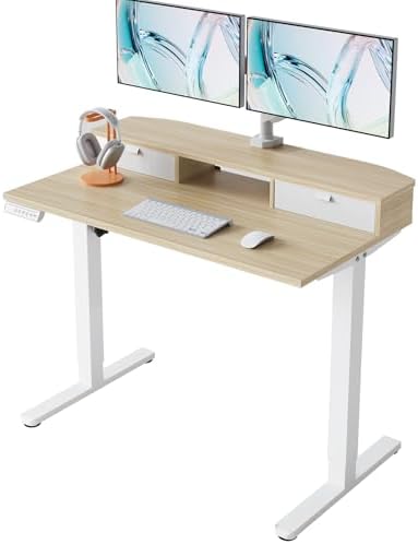 HUANUO 40 x 24 inch Small Electric Standing Desk with 2 Drawers, ...