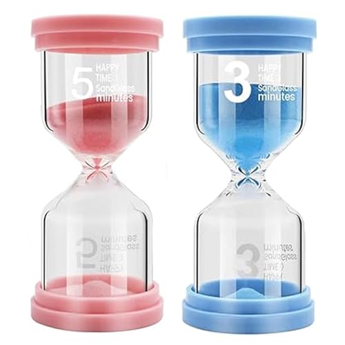 Timer a clessidra per bambini, timer in vetro, spazzolino da denti, orologio da 3 minuti e 5 minuti, set con clessidra, giochi in classe, cucina, ufficio, tea