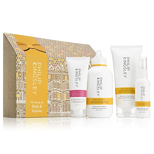 Philip Kingsley Body And Volume Gift Set Body Building Weightless Shampoo, Body Building Weightless Conditioner, Elasticizer Deep Conditioning Treatment, and Maximizer Root Boosting Spray