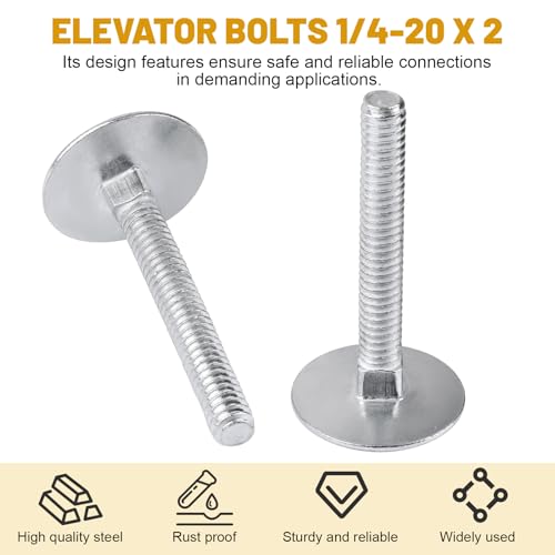 Image of 014973239640 Elevator Bolts, 1 /4-20 x 2 Zinc Flat Elevator Bolts - 10 Pcs | Zinc plated finish, rust resistant, for roll up doors, swim deck flooring, garage wall mount units