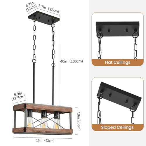 Hoxiya HOXIYA-J-PL0602 Farmhouse Kitchen Island Light, 3 Lights Pendant Lighting Fixture, Rustic Wood Chandelier thumb #1