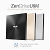 ASUS ZenDrive U9M Noir - Graveur DVD x8 ultra-compact, M-Disc supporté pour un stockage assuré pendant 1000 ans, compatible avec interfaces USB 3.0 Type-C et Type-A pour Windows et Mac OS