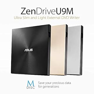 ASUS ZenDrive U9M Noir - Graveur DVD x8 ultra-compact, M-Disc supporté pour un stockage assuré pendant 1000 ans, compatible avec interfaces USB 3.0 Type-C et Type-A pour Windows et Mac OS