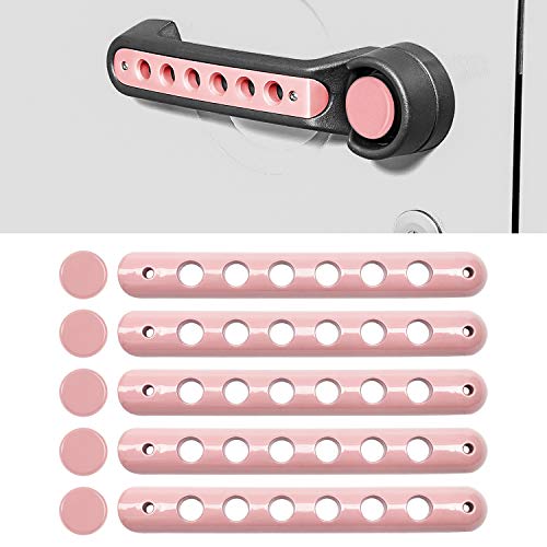 Side Door handle insert Grab Handle & Push Button Knobs Cover Trim For Jeep Wrangler JK JKU 2007-2018 (pink）
