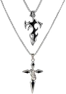 Ruby Collection 2Pcs Chain for Man, Vintage Black Tribal Cross Pendant Necklace for Men, Silver Chain for Boys and Men, St... Price In India