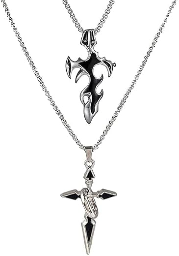 Ruby Collection 2Pcs Chain for Man, Vintage Black Tribal Cross Pendant Necklace for Men, Silver Chain for Boys and Men, St...