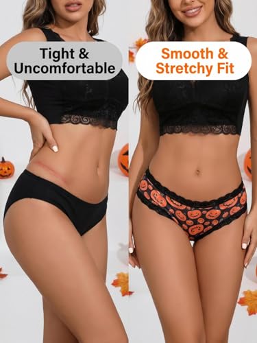 Dircho 10 Pack Women's Hipster Briefs with Lace Trim, Gothic Skull and Floral Print, Soft Comfortable Underwear Panties — view 2