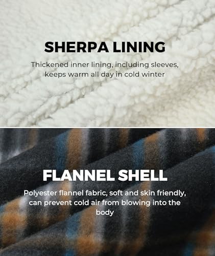 Image of ZITY Men's Flannel Hooded Jacket Fleece Sherpa Lined Plaid Shirts Jackets Zip Up Sweatshirt Hoodies for Men with 4 Pockets