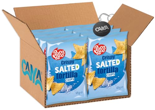 Poco Loco Tortilla Chips Crispy Salted, Triangolini Snack di Mais Salati 125g [CAIYA® BOX da 8 Confezioni]