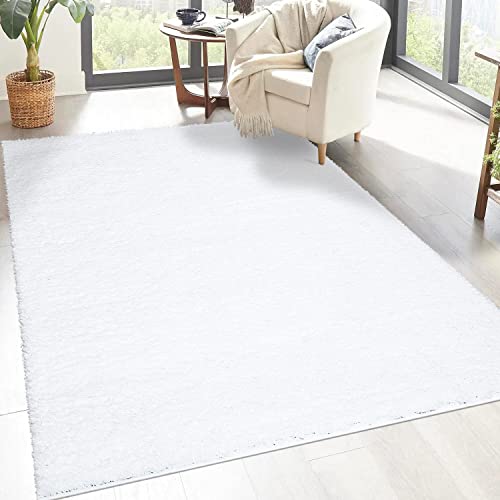 carpet city Shaggy Hochflor Teppich - 150x150 cm Quadratisch - Weiß - Langflor Wohnzimmerteppich -...