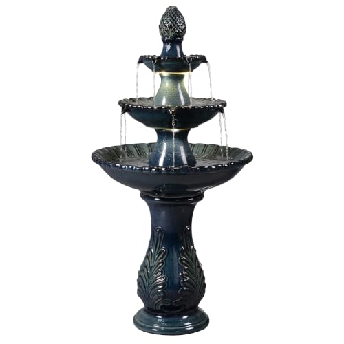 3-Tier Black Ceramic Fountain, Decorative Water Fountain with LED Lights and Quiet Pump, Indoor Outdoor Water Feature for Patio, Garden, Deck, Balcony, Office and Home Décor by HI-LINE - Used condition - Image 2