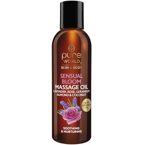 Pure World Sensual Bloom Massage Oil 100ml – Natural Lavender & Rose Body Oil for Relaxation & Aromatherapy – Moisturising, Nourishing & Smoothing Spa Quality Oil – Made in UK