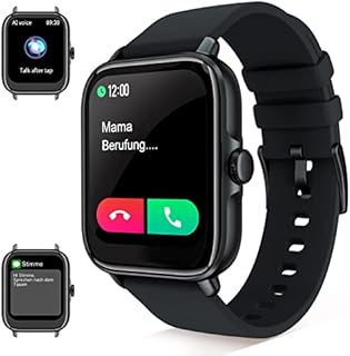 Smartwatch mit Telefonfunktion Herren Damen, 1.7" Touchscreen Fitness Tracker Schrittzähler Uhr mit Whatsapp Funktion iOS Android,Fitnessuhr Sportuhr Armbanduhr,Geburtstag Weihnachten Geschenk,Schwarz