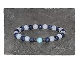  Pulsera de Zafiro Azul, Larimar y Aguamarina de 6 mm, Piedras Preciosas Naturales de Grado AAA, Espaciadores Gunmetal, Brazalete de los Elementos, Agua