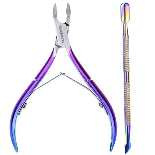 Cuticle Remover, Saxhorn Cuticle Trimmer and Nipper with Cuticle Pusher - Manicure Tools and Cuticle Cutter Clipper for Fingernails and Toenails