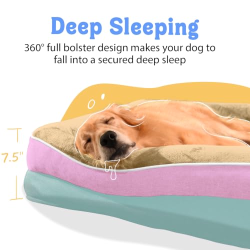 Image of Chez Paw Orthopedic Washable XXL Dog Bed for Extra Large Dogs | Egg Crate Foam, 4-Sided Bolster Support, Waterproof Liner, Non-Slip Bottom, Removable Bolster Cover, 45 x 35 Inch