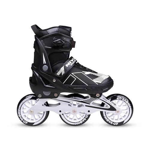 Image of Nivia Speed Pro Inline Skate, Adjustable Inline Roller Skates for Unisex Kids, Outdoor Skating Shoes Roller Blades, 110mm Wheels for Smoother Rides (Small, Black /White)