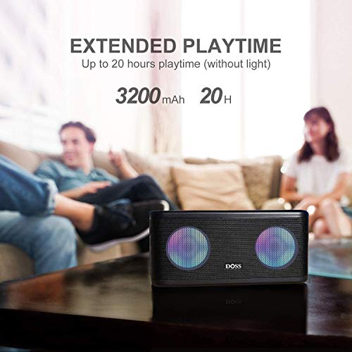 DOSS SoundBox Plus Altavoz Bluetooth Portátil con Sonido HD, Graves Potentes,Sonido Estéreo, Manos Libres, y 20 Horas de Reproducción para para Hogar, Exterior y Viaje-Negro