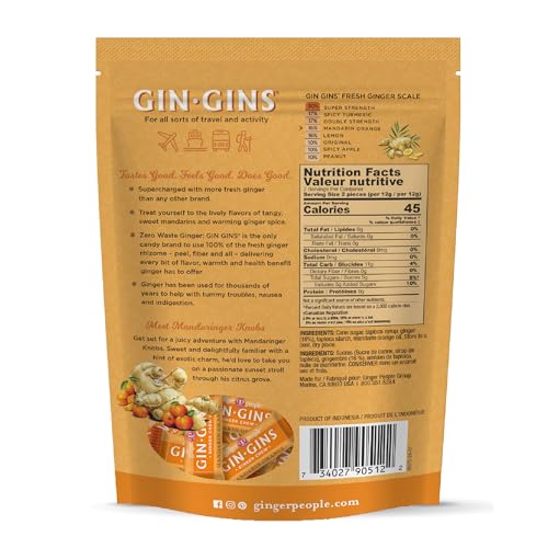 image for GIN GINS Mandarin Orange Ginger Chews – Natural Fresh Ginger Candy b