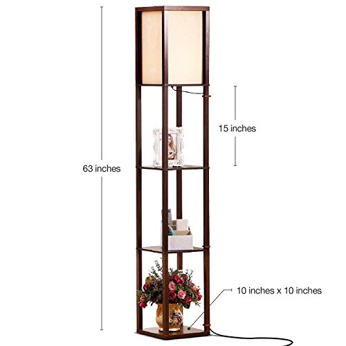 Brightech Maxwell - Modern Shelf Floor Lamp With Lamp Shade And Led Bulb - Corner Display Floor Lamps With Shelves For Living Room, Bedroom And Office - Havana Brown #TOP4