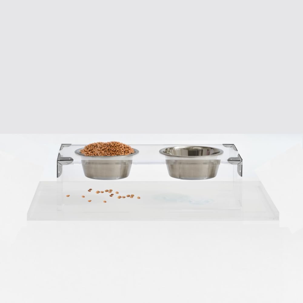 Hiddin Clear Acrylic Pet Feeder Overflow Tray, Modern Spill Mat for Dogs and Cats, Protects Floors from Water and Food Mess, Durable Lucite Design, Easy to Clean, Pairs with Elevated Dog Bowl Stand