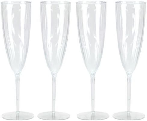 Lillian TablesettingsHard Plastic 1-Piece Champagne Flute, 6-Ounce Capacity, Clear Plastic Champagne Glasses 8 Count (12378)