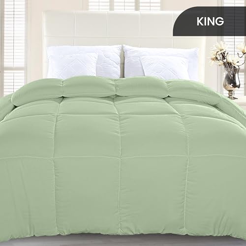 Utopia Bedding Comforter Duvet Insert, Quilted Comforter with Corner Tabs, Box Stitched Down Alternative Comforters King Size (Sage Green)