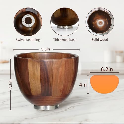 Tazón de Madera 5 QT para Batidora con Base de Acero Inoxidable miniatura 3