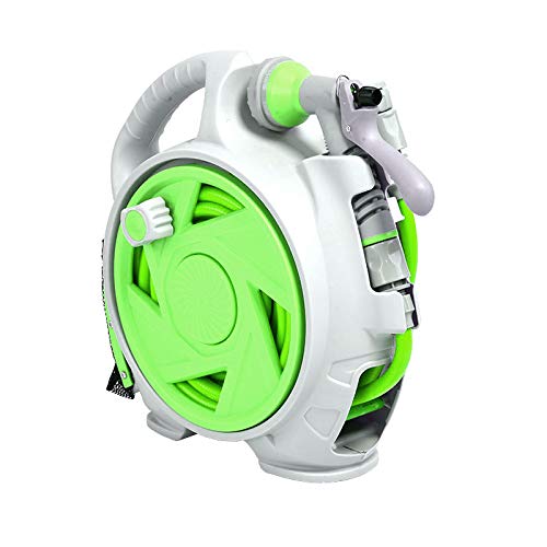 ANDGOAL Rolling Hose Reel Retractable Hose Reel - Portable Garden Hose Reels Mini Garden Hose Reel 7 Function Sprayer Nozzle 50FT Hideaway Hose Reel Wall Mount for Cleaning Patio Car Washing (Green)