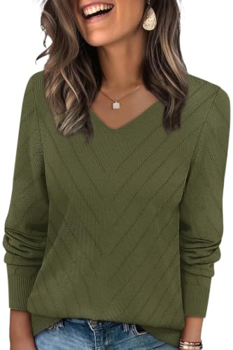 Image of WIHOLL Sweaters for Women V Neck Casual Knit Long Sleeve Tops Lightweight Pullover Clothes Fall Fashion Outfits 2026
