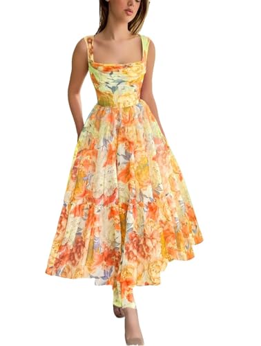 Cute Tulle Floral Print Prom Dress Long Senior Evening Gown for Girls WD109