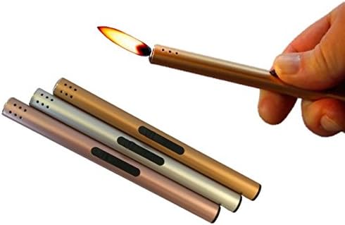 Butane Lighter with Real Flame for Candles, Fireplace, Stove, BBQ, Cigarettes, Birthdays, Christmas, Kitchen Needs. Refillable - in Pink – Modern Elegant Design - Rechargeable