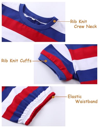 A&J DESIGN Elastic Cotton Fabric Striped Pjs for 2-14 Years Kids, 2-Piece Short Sleeved Pajamas Set3