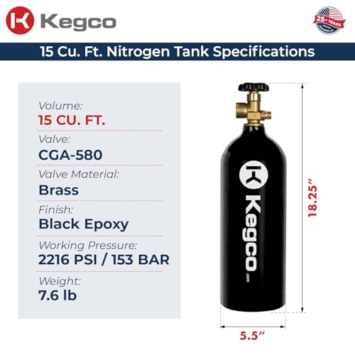 Kegco 15 Cu. Ft. Nitrogen Air Tank with Sleek Black Epoxy Finish (Empty) by Kegco - Image 2